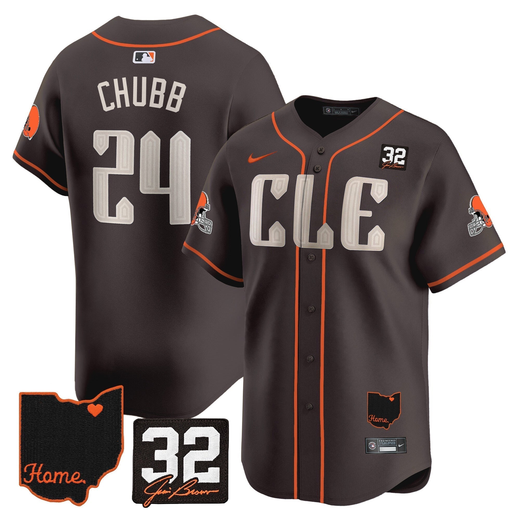 Browns #32 Jim Brown Memorial & Home Patch Vapor Premier Limited Men Jersey - All Stitched