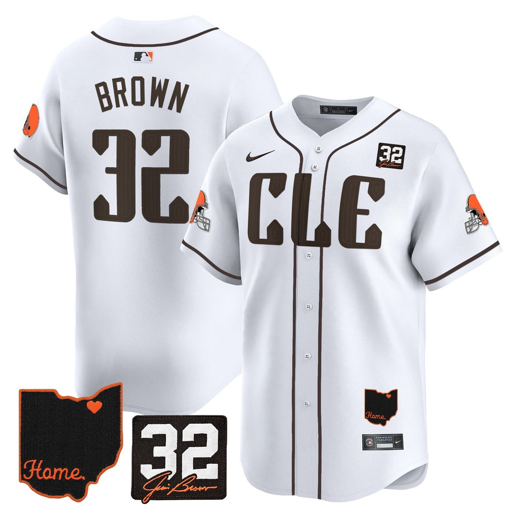 Browns #32 Jim Brown Memorial & Home Patch Vapor Premier Limited Men Jersey - All Stitched