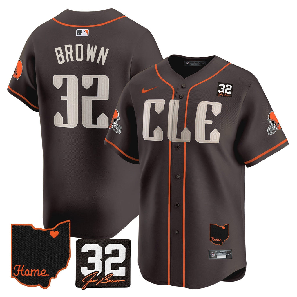 Browns #32 Jim Brown Memorial & Home Patch Vapor Premier Limited Men Jersey - All Stitched