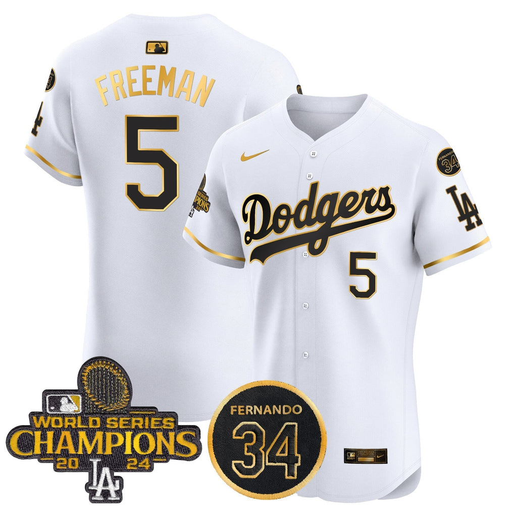 Dodgers 2024 World Series Champions Gold Trim Vapor Premier Elite Men Jersey V2 - All Stitched