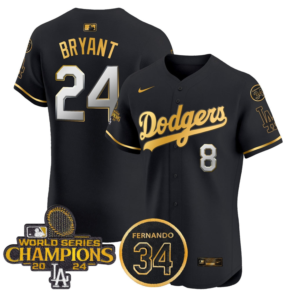 Dodgers 2024 World Series Champions Gold Trim Vapor Premier Elite Men Jersey V2 - All Stitched