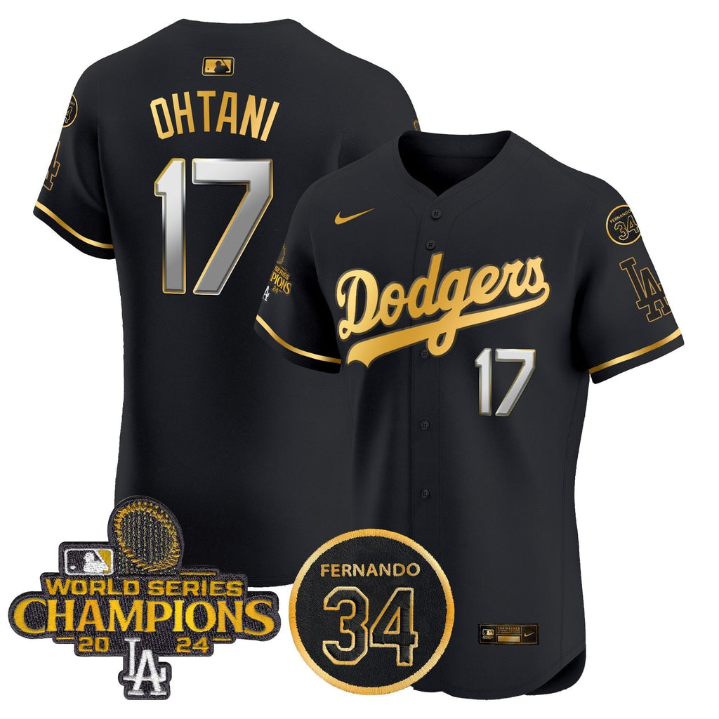 Dodgers 2024 World Series Champions Gold Trim Vapor Premier Elite Men Jersey V2 - All Stitched