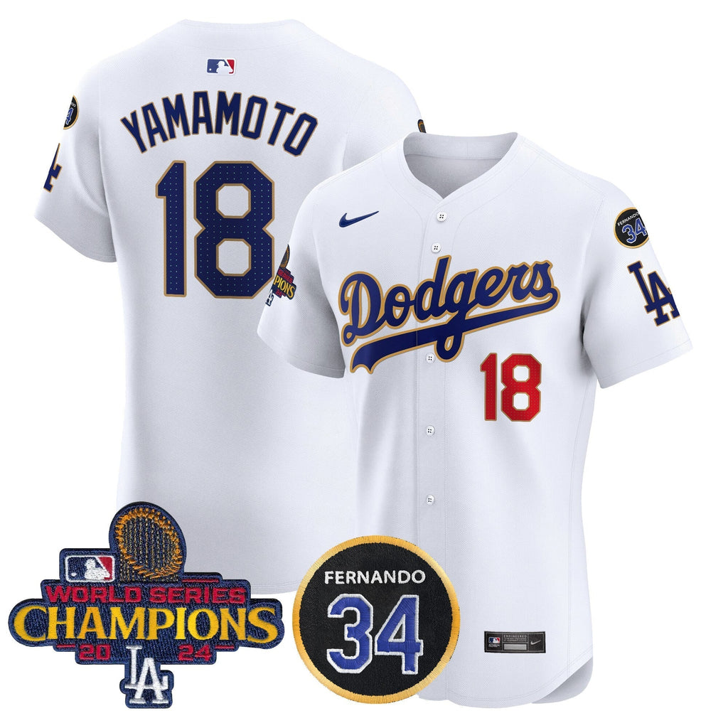 Dodgers 2024 World Series Champions Gold Trim Vapor Premier Elite Men Jersey V2 - All Stitched