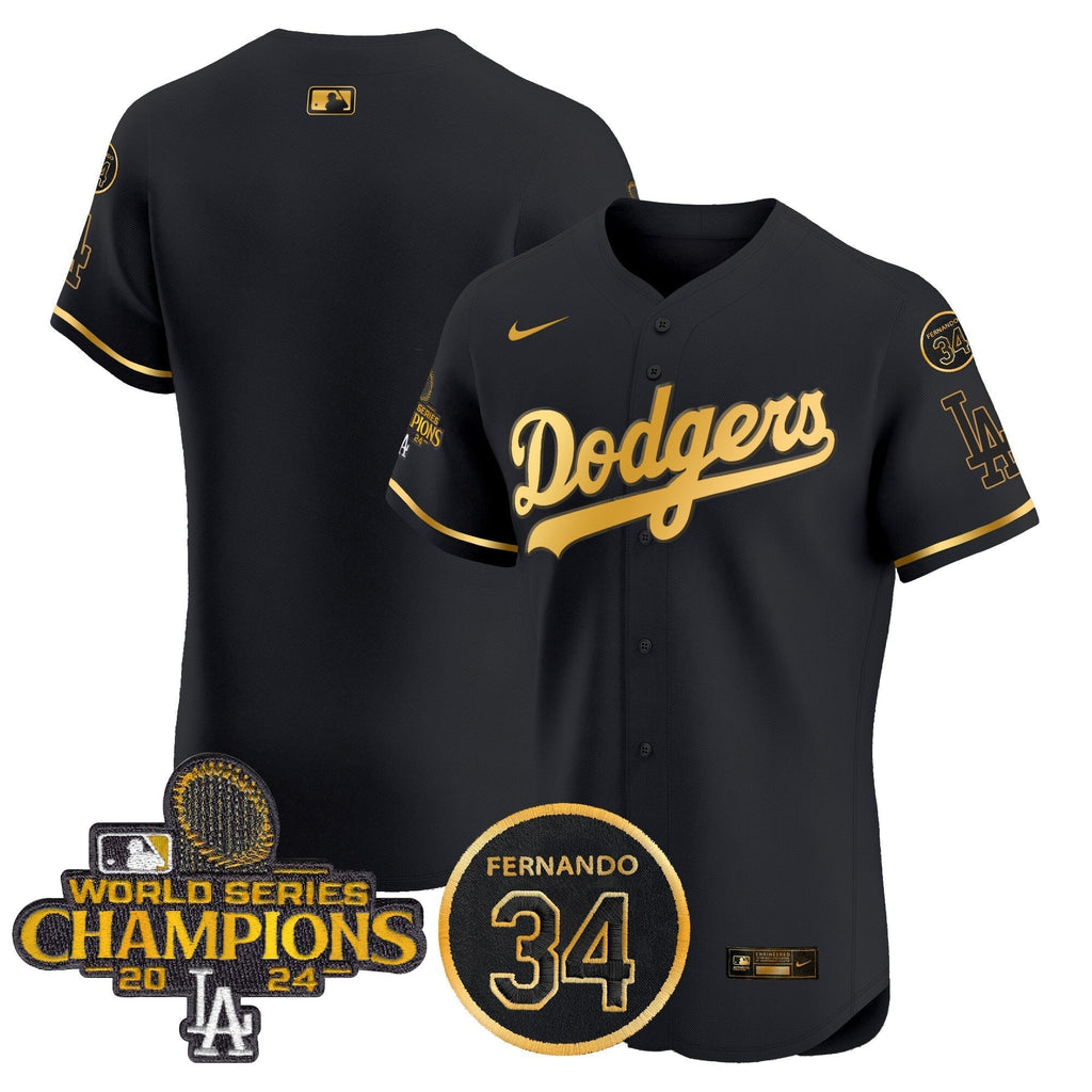Dodgers 2024 World Series Champions Gold Trim Vapor Premier Elite Men Jersey V2 - All Stitched