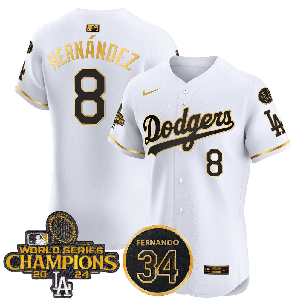 Dodgers 2024 World Series Champions Gold Trim Vapor Premier Elite Men Jersey V2 - All Stitched
