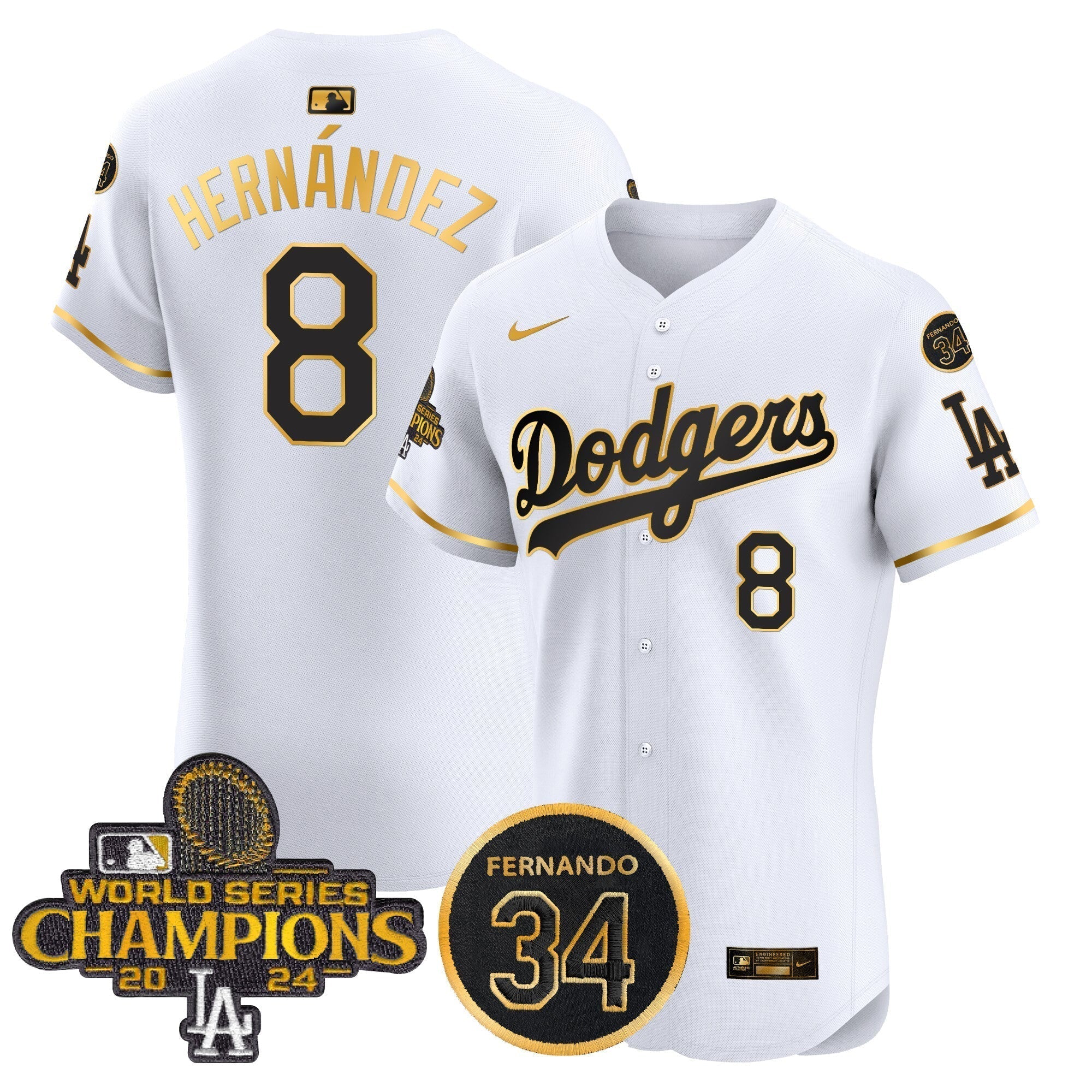 Dodgers 2024 World Series Champions Gold Trim Vapor Premier Elite Men Jersey V2 - All Stitched