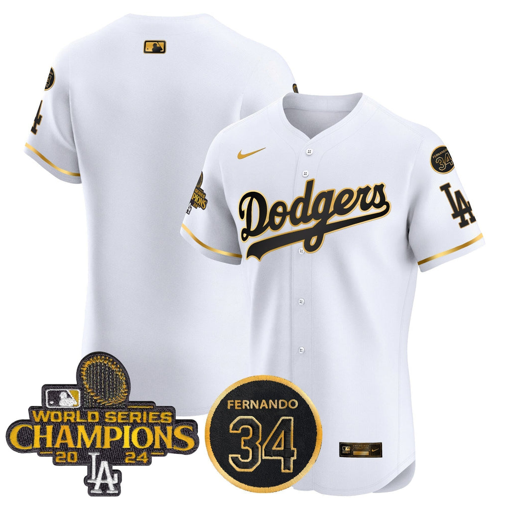 Dodgers 2024 World Series Champions Gold Trim Vapor Premier Elite Men Jersey V2 - All Stitched