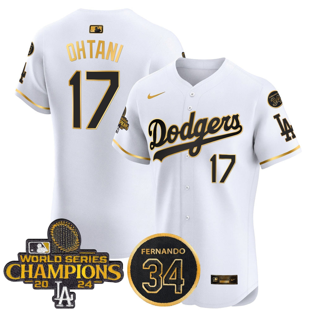 Dodgers 2024 World Series Champions Gold Trim Vapor Premier Elite Men Jersey V2 - All Stitched
