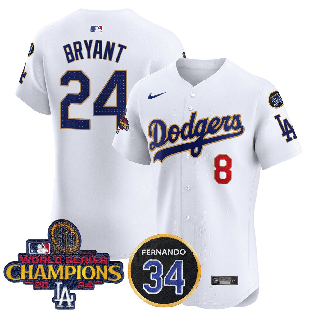 Dodgers 2024 World Series Champions Gold Trim Vapor Premier Elite Men Jersey V2 - All Stitched