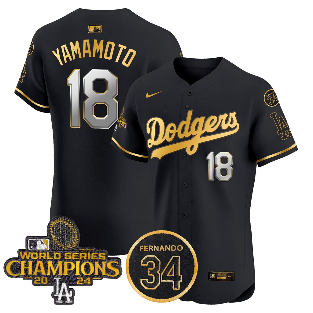 Dodgers 2024 World Series Champions Gold Trim Vapor Premier Elite Men Jersey V2 - All Stitched