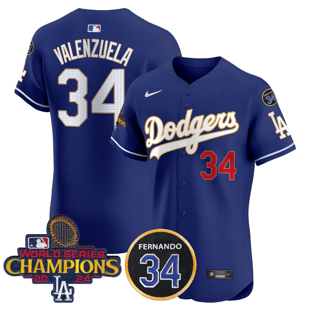 Dodgers 2024 World Series Champions Gold Trim Vapor Premier Elite Men Jersey V2 - All Stitched