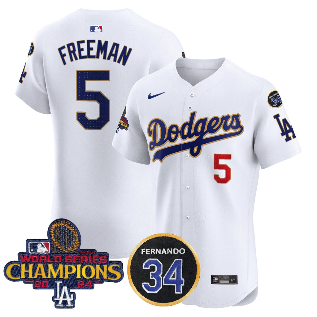 Dodgers 2024 World Series Champions Gold Trim Vapor Premier Elite Men Jersey V2 - All Stitched