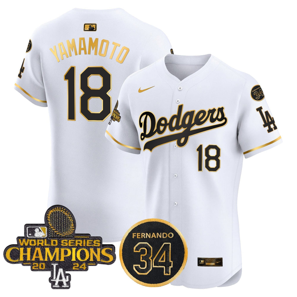Dodgers 2024 World Series Champions Gold Trim Vapor Premier Elite Men Jersey V2 - All Stitched