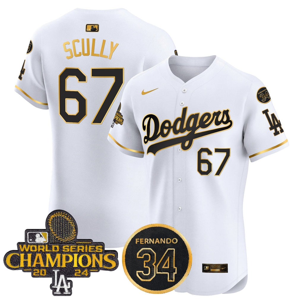 Dodgers 2024 World Series Champions Gold Trim Vapor Premier Elite Men Jersey V2 - All Stitched