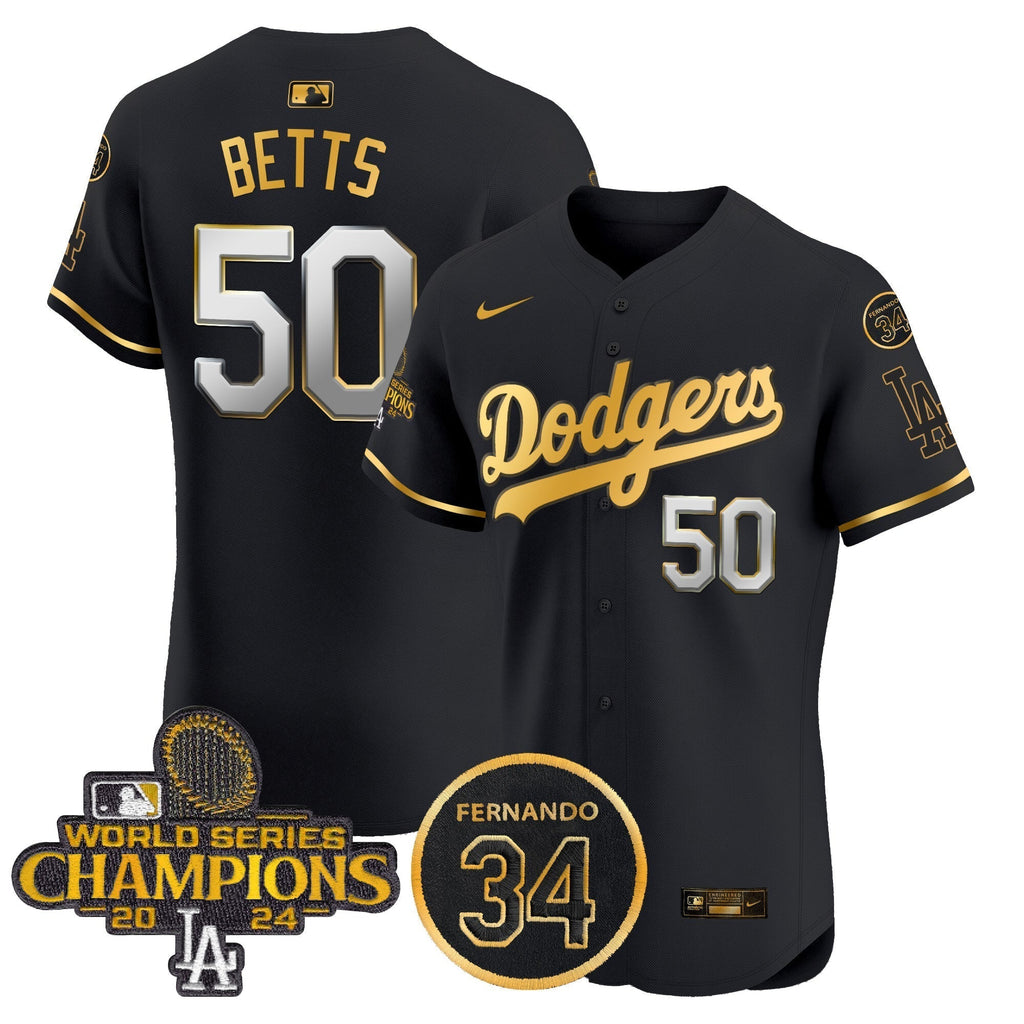 Dodgers 2024 World Series Champions Gold Trim Vapor Premier Elite Men Jersey V2 - All Stitched