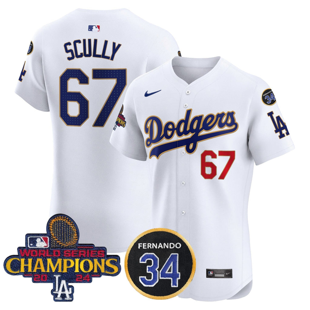 Dodgers 2024 World Series Champions Gold Trim Vapor Premier Elite Men Jersey V2 - All Stitched