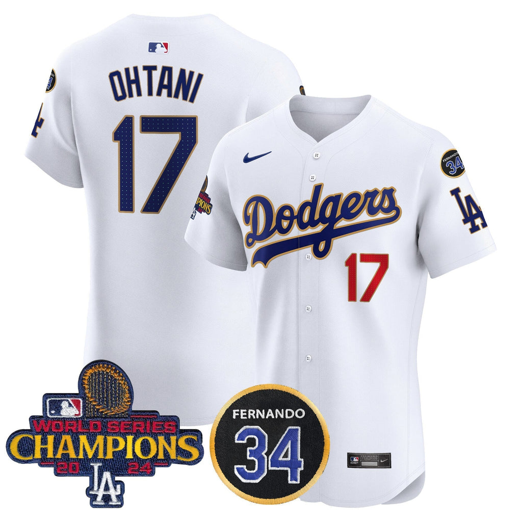 Dodgers 2024 World Series Champions Gold Trim Vapor Premier Elite Men Jersey V2 - All Stitched