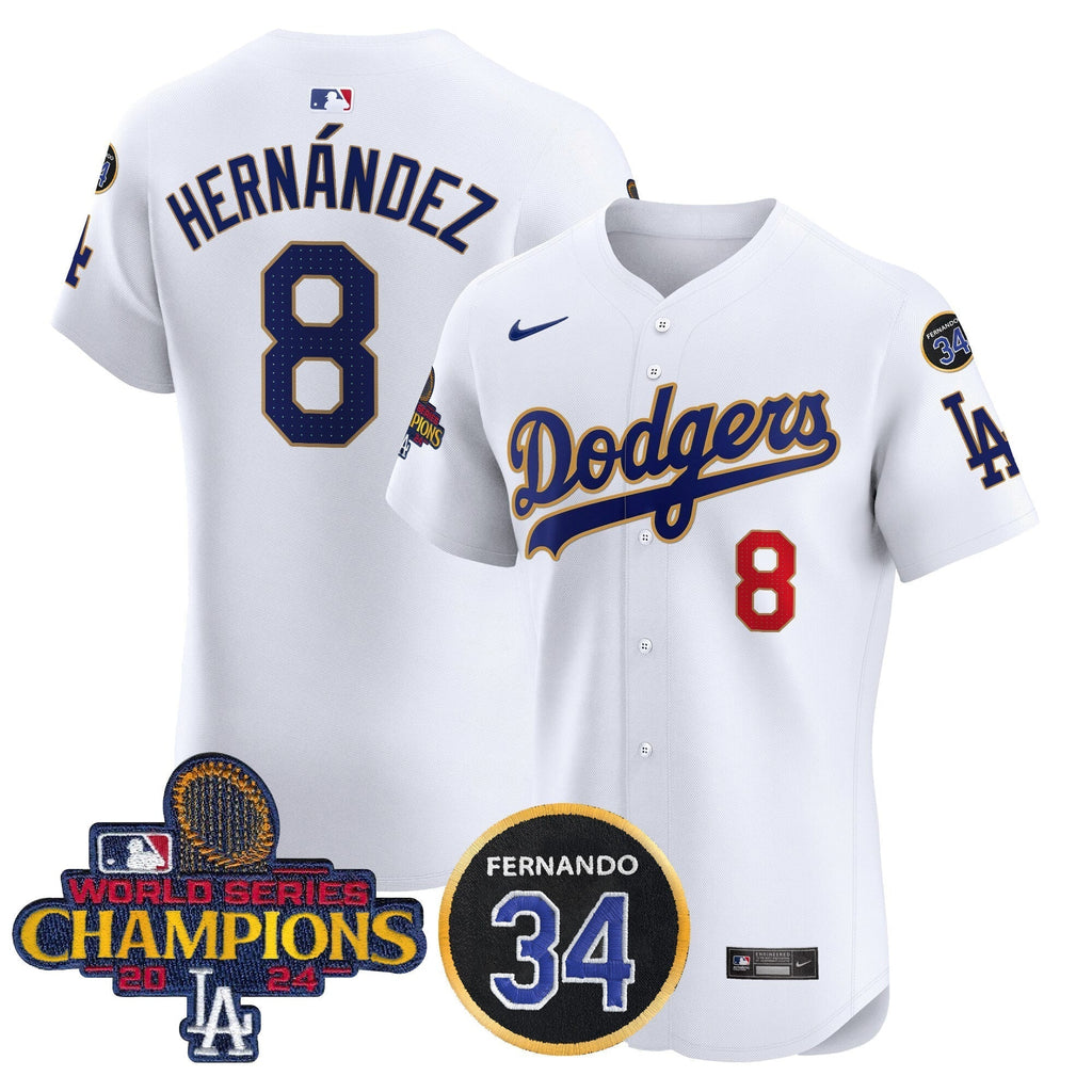Dodgers 2024 World Series Champions Gold Trim Vapor Premier Elite Men Jersey V2 - All Stitched