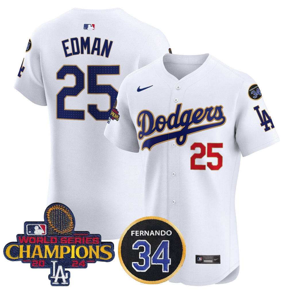 Dodgers 2024 World Series Champions Gold Trim Vapor Premier Elite Men Jersey V2 - All Stitched