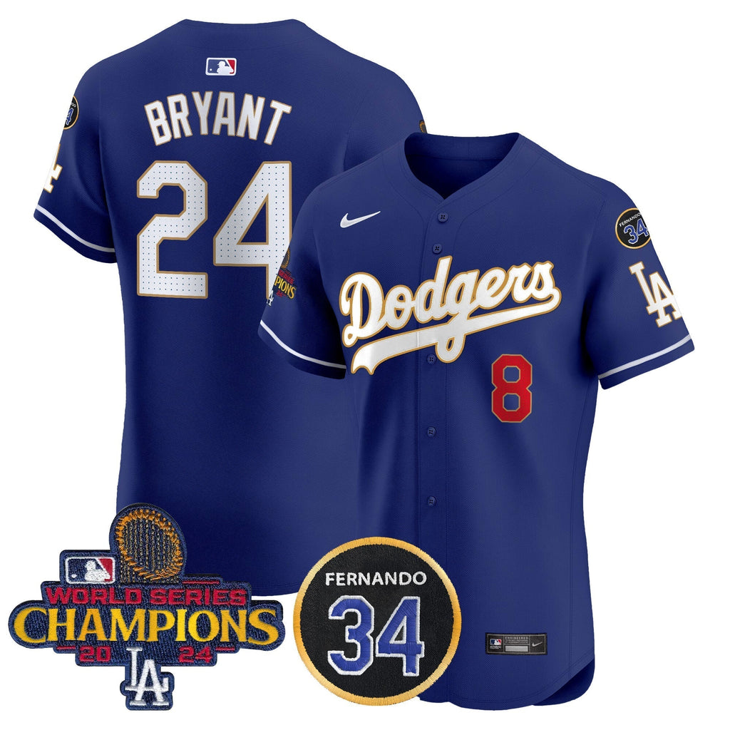 Dodgers 2024 World Series Champions Gold Trim Vapor Premier Elite Men Jersey V2 - All Stitched