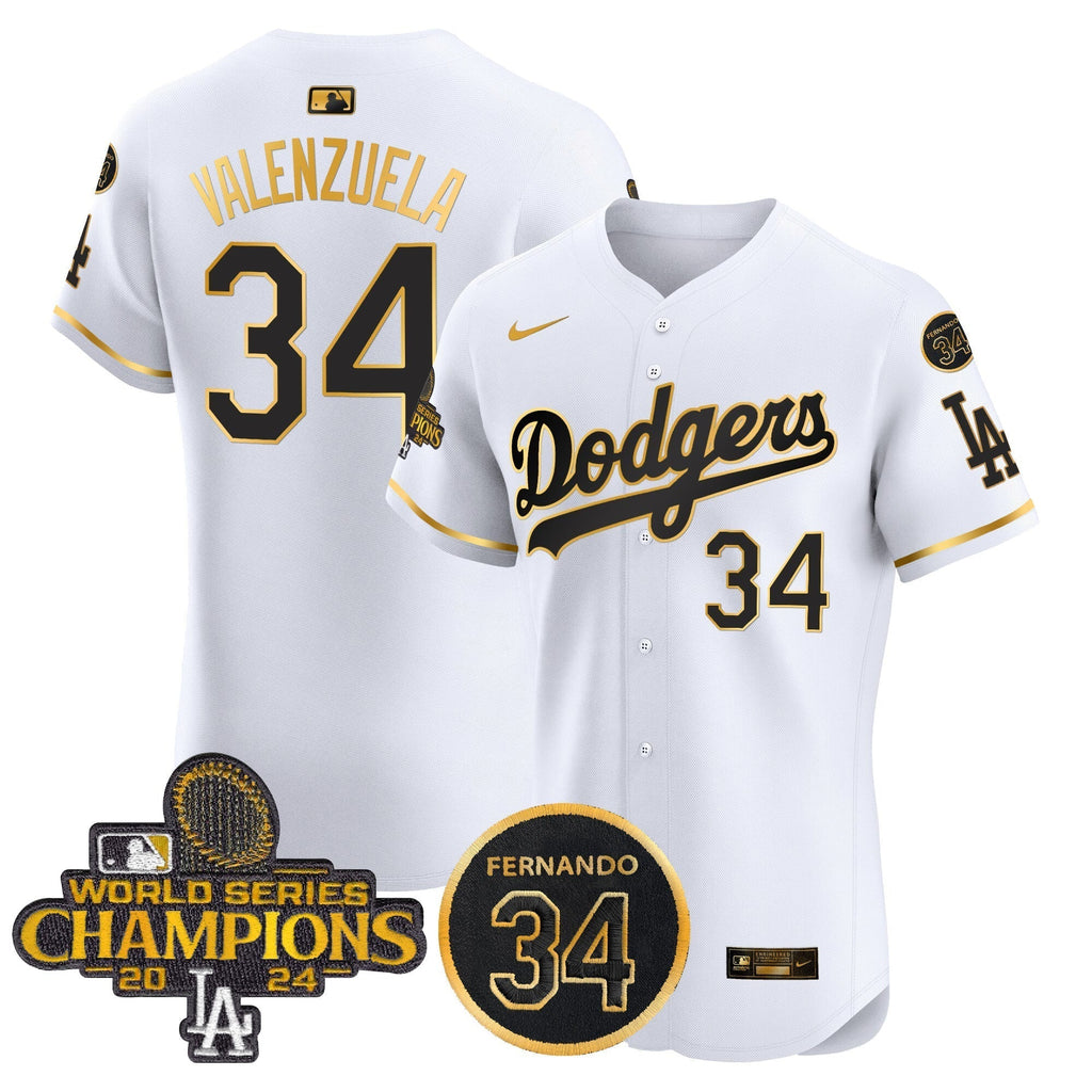 Dodgers 2024 World Series Champions Gold Trim Vapor Premier Elite Men Jersey V2 - All Stitched