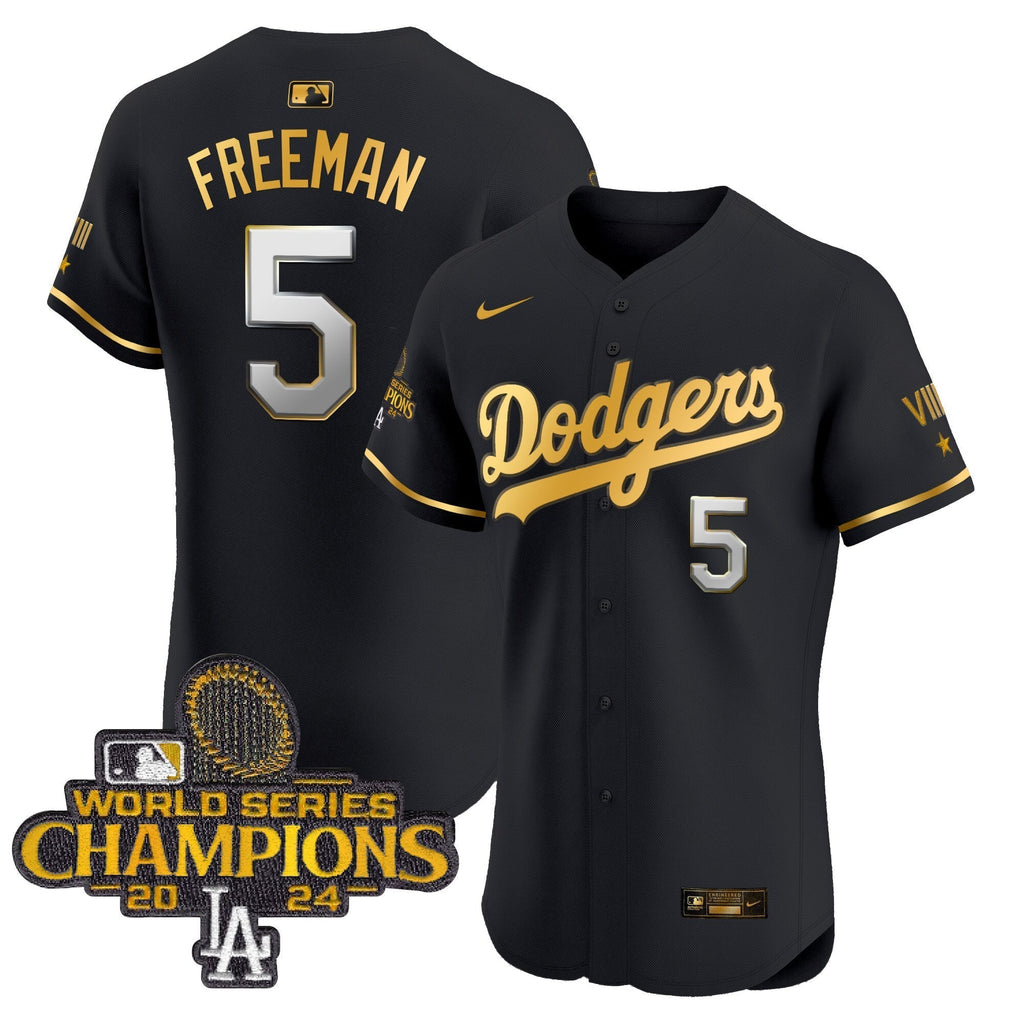 Dodgers 2024 World Series Champions Gold Trim Vapor Premier Elite Jersey V3 - All Stitched