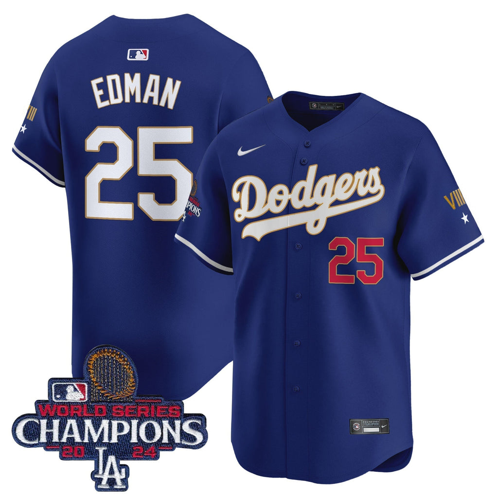 Dodgers 2024 World Series Champions Gold Trim Vapor Premier Limited Jersey - All Stitched