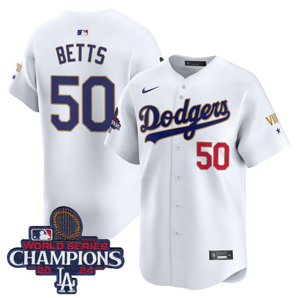 Dodgers 2024 World Series Champions Gold Trim Vapor Premier Limited Jersey - All Stitched