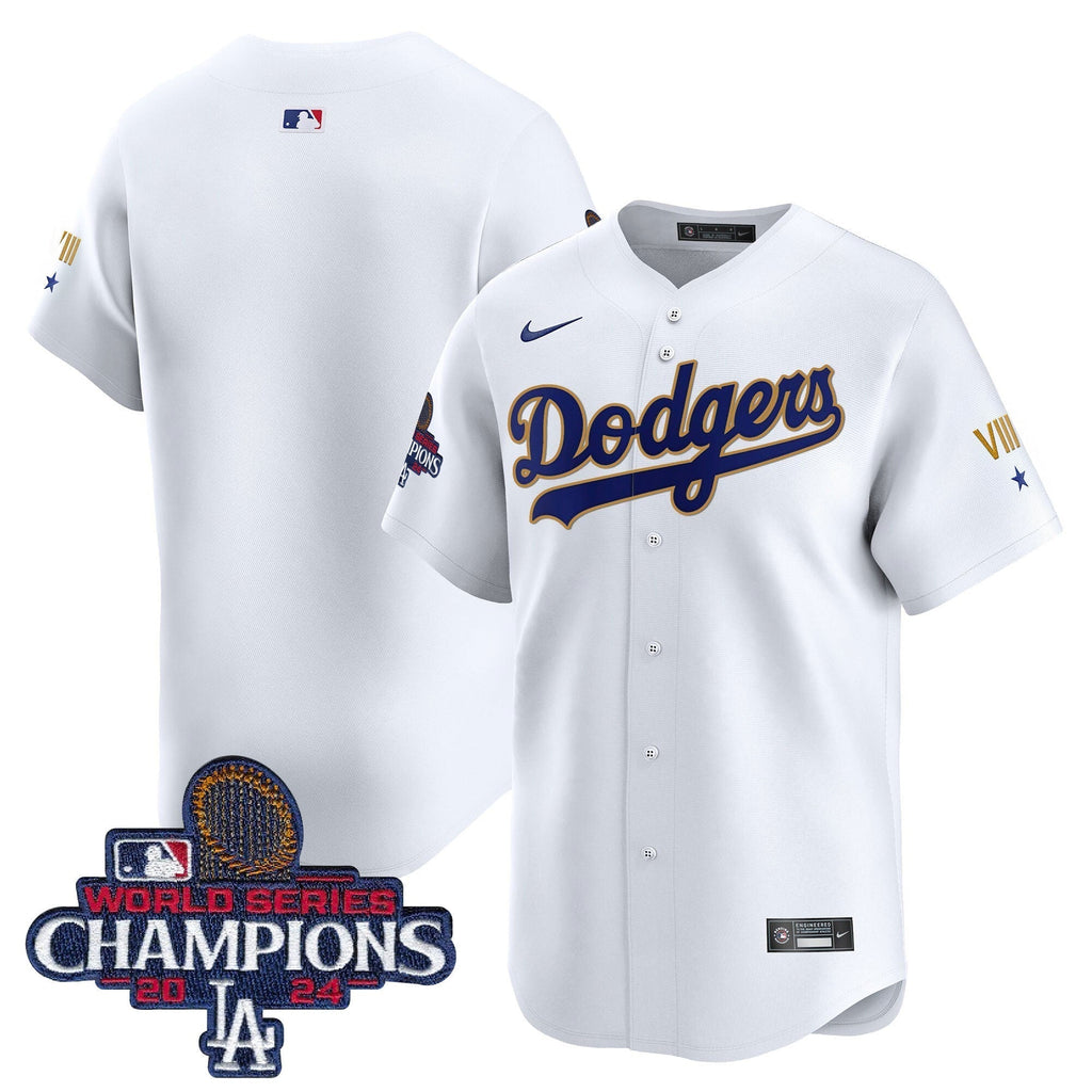 Dodgers 2024 World Series Champions Gold Trim Vapor Premier Limited Jersey - All Stitched