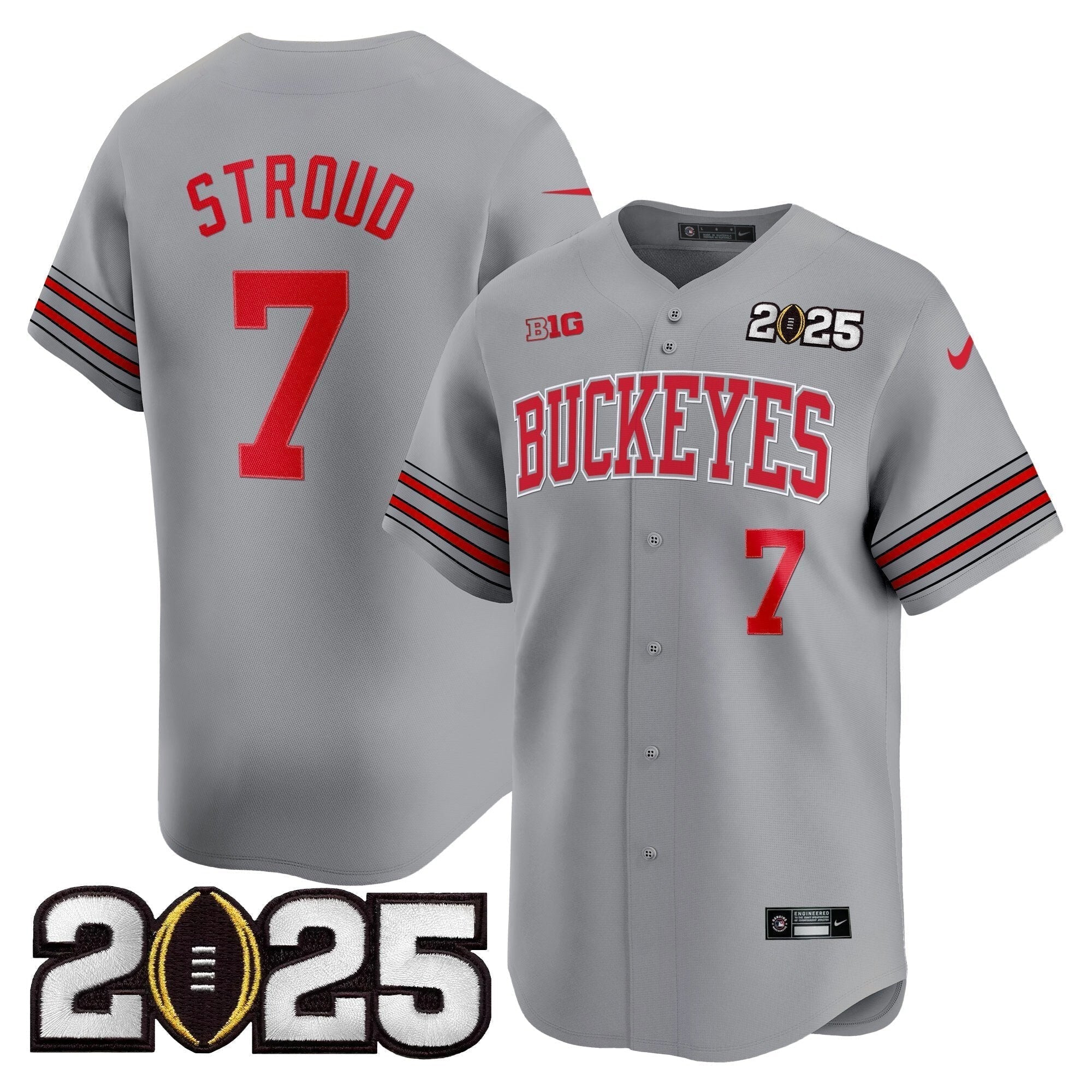 OSU 'Heritage Stripe' 2025 CFP Final Patch Vapor Baseball Jersey - All Stitched
