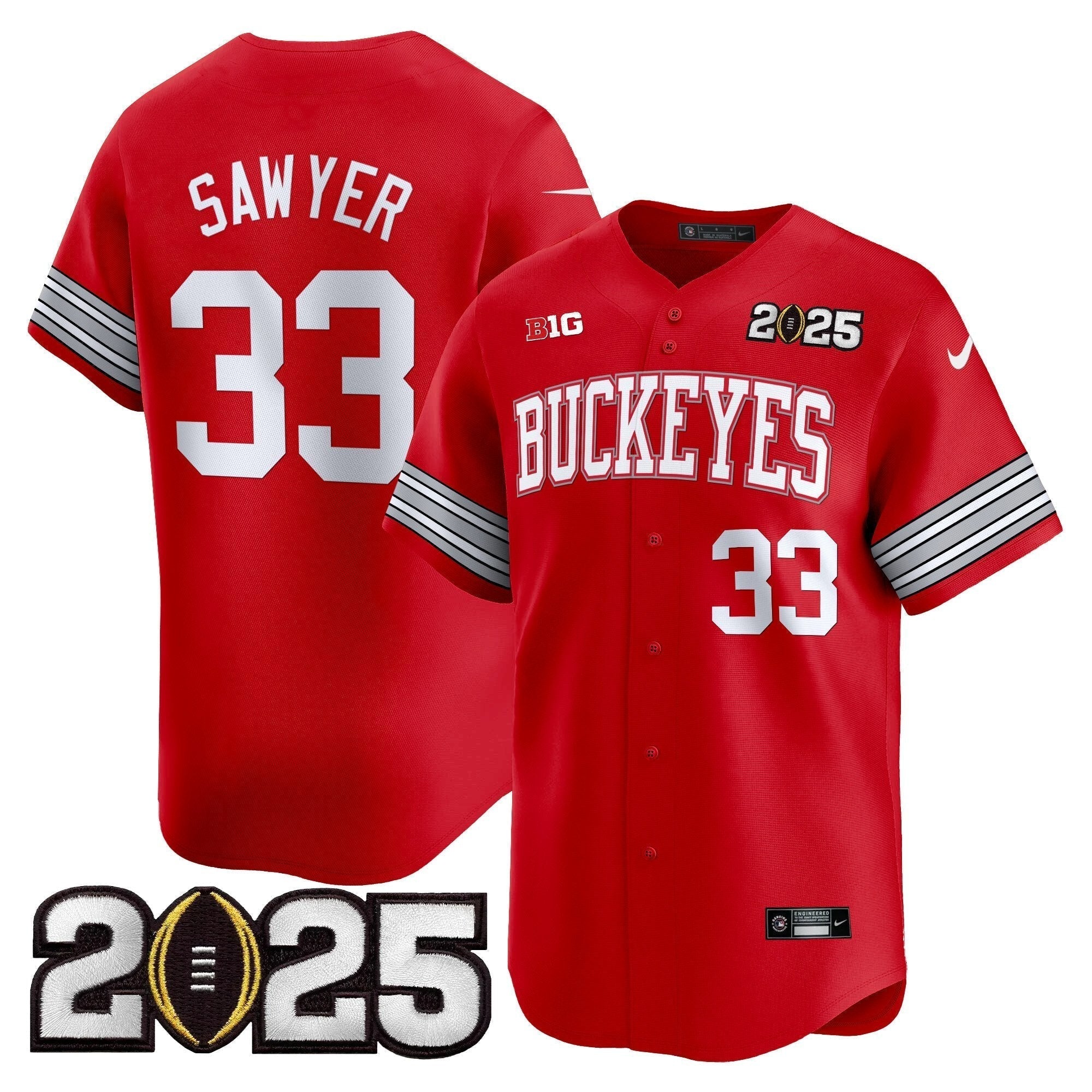 OSU 'Heritage Stripe' 2025 CFP Final Patch Vapor Baseball Jersey - All Stitched