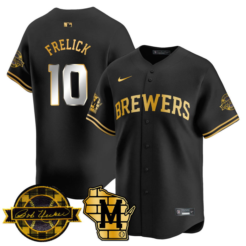 Men's Milwaukee Brewers 2025 Limited Gold Jersey - Bob Uecker Patch - All Stitched