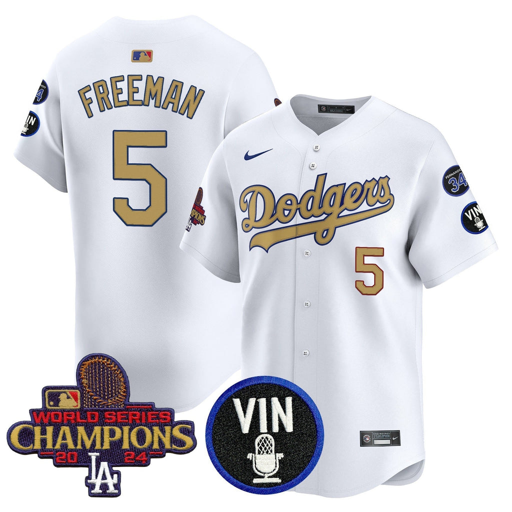 Dodgers 2025 Vin Scully & #34 Fernando Patch Gold Vapor Premier Limited Jersey - All Stitched