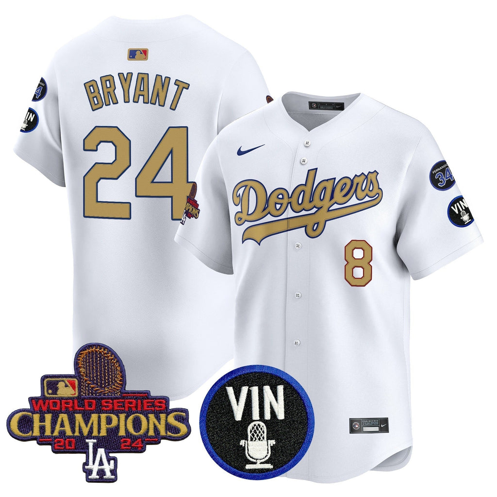 Dodgers 2025 Vin Scully & #34 Fernando Patch Gold Vapor Premier Limited Jersey - All Stitched