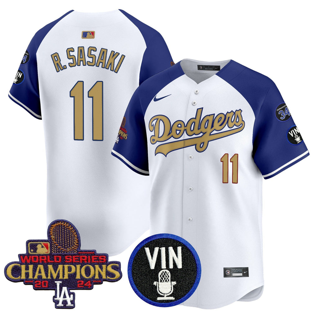 Dodgers 2025 Vin Scully & #34 Fernando Patch Gold Vapor Premier Limited Jersey - All Stitched