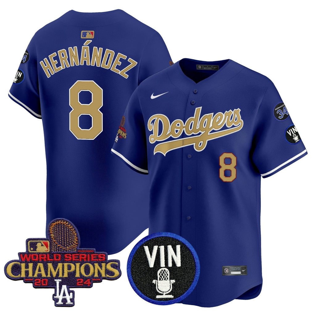 Dodgers 2025 Vin Scully & #34 Fernando Patch Gold Vapor Premier Limited Jersey - All Stitched