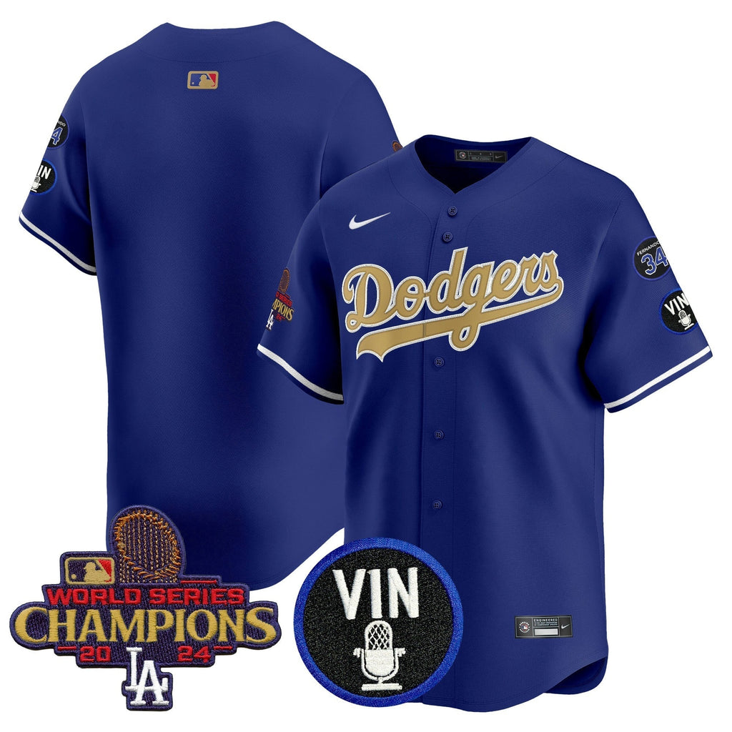 Dodgers 2025 Vin Scully & #34 Fernando Patch Gold Vapor Premier Limited Jersey - All Stitched
