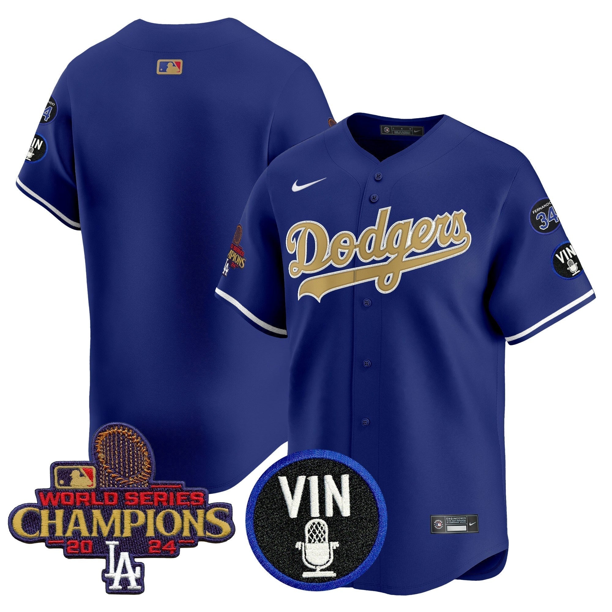Dodgers 2025 Vin Scully & #34 Fernando Patch Gold Vapor Premier Limited Jersey - All Stitched