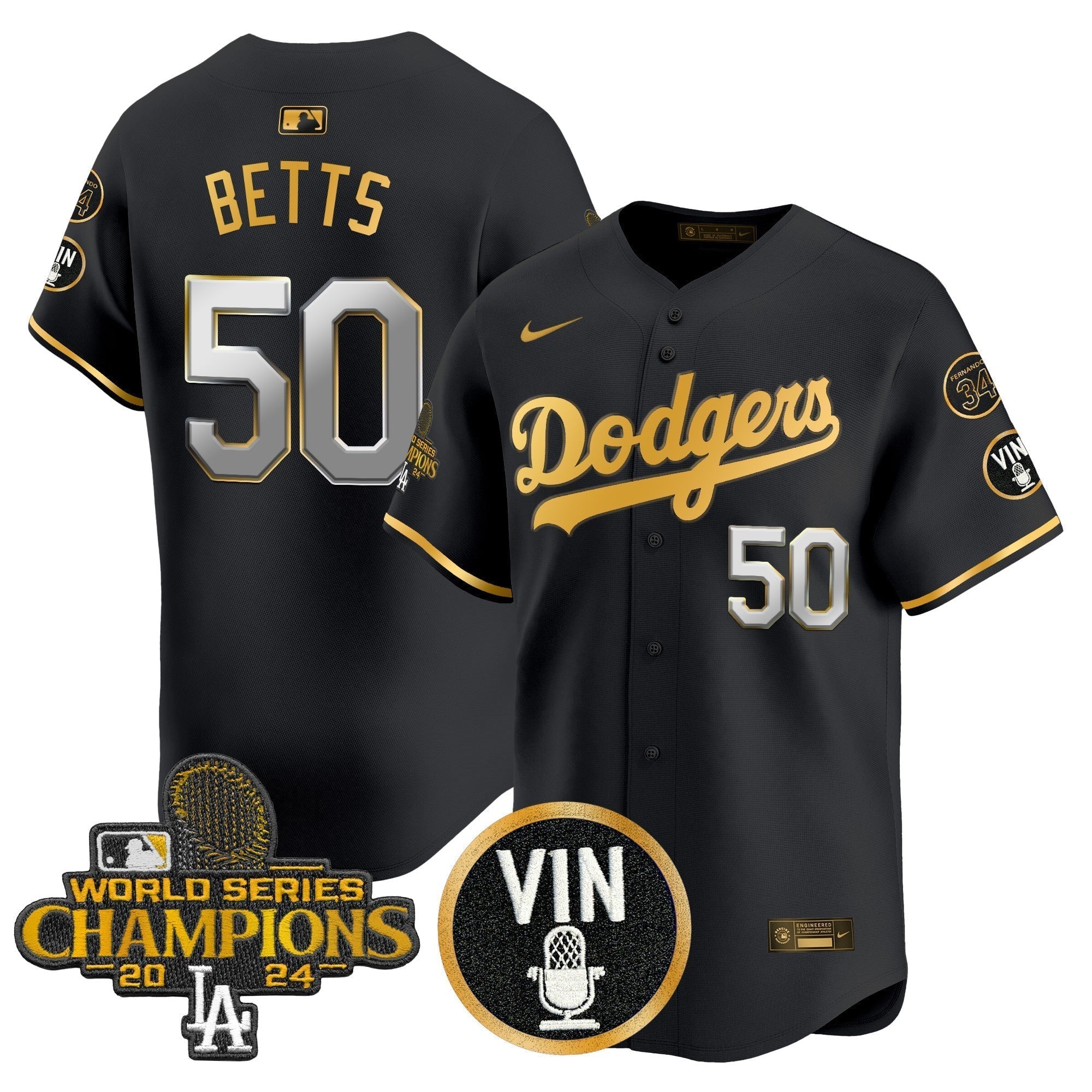 Dodgers 2025 Vin Scully & #34 Fernando Patch Gold Vapor Premier Limited Jersey - All Stitched