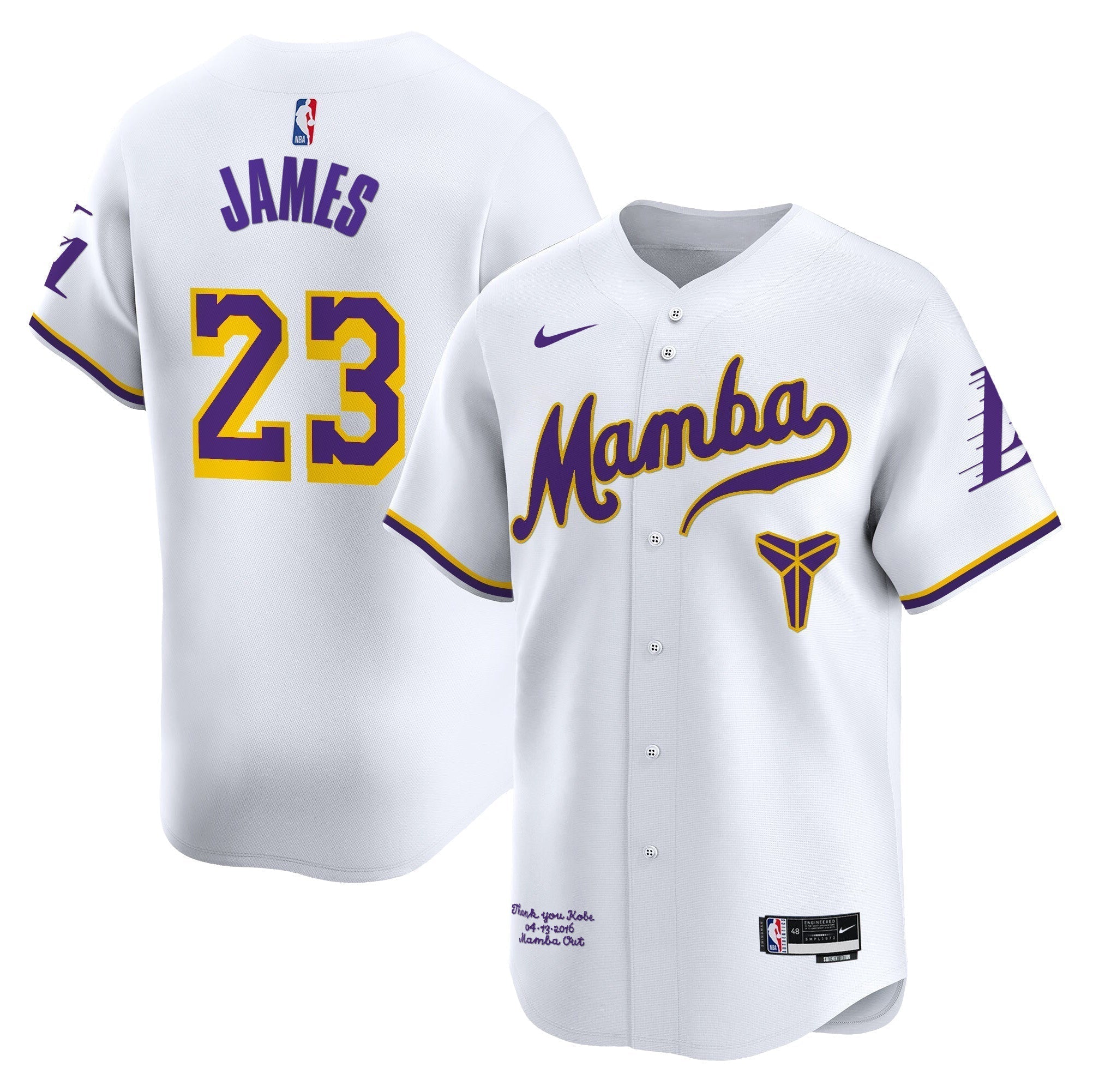 LAL Kobe Bryant Mamba Vapor Baseball Jersey - All Stitched