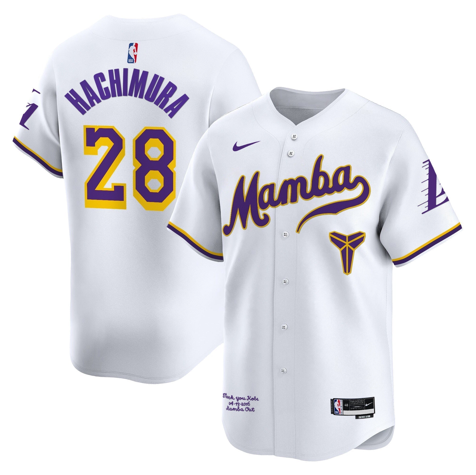 LAL Kobe Bryant Mamba Vapor Baseball Jersey - All Stitched