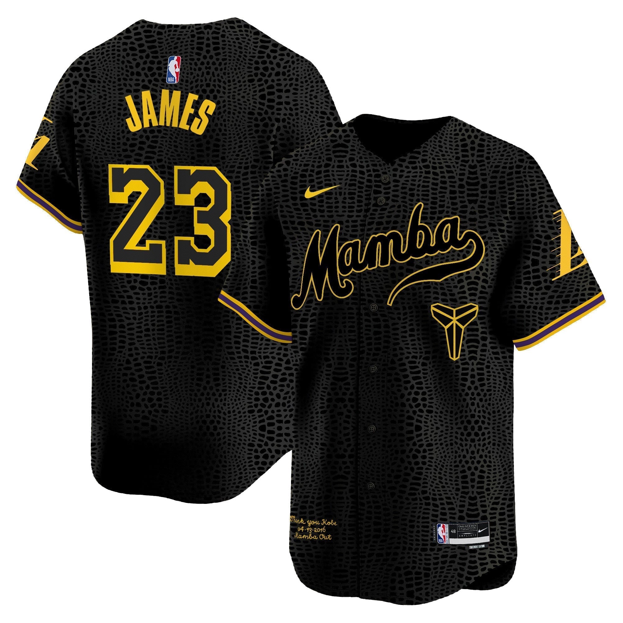 LAL Kobe Bryant Mamba Vapor Baseball Jersey - All Stitched
