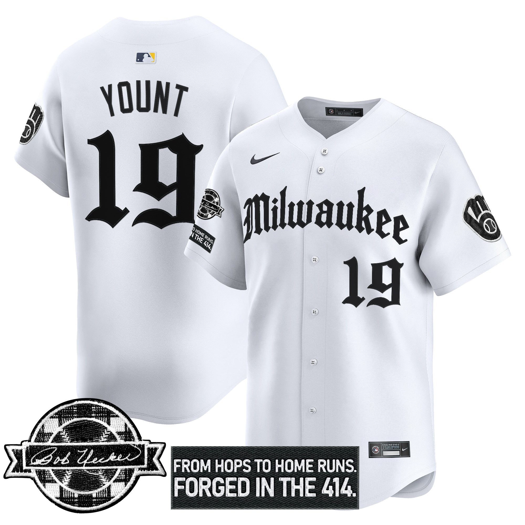 MIL Bob Uecker Patch Vapor Premier Limited Jersey - Gothic Edition - All Stitched