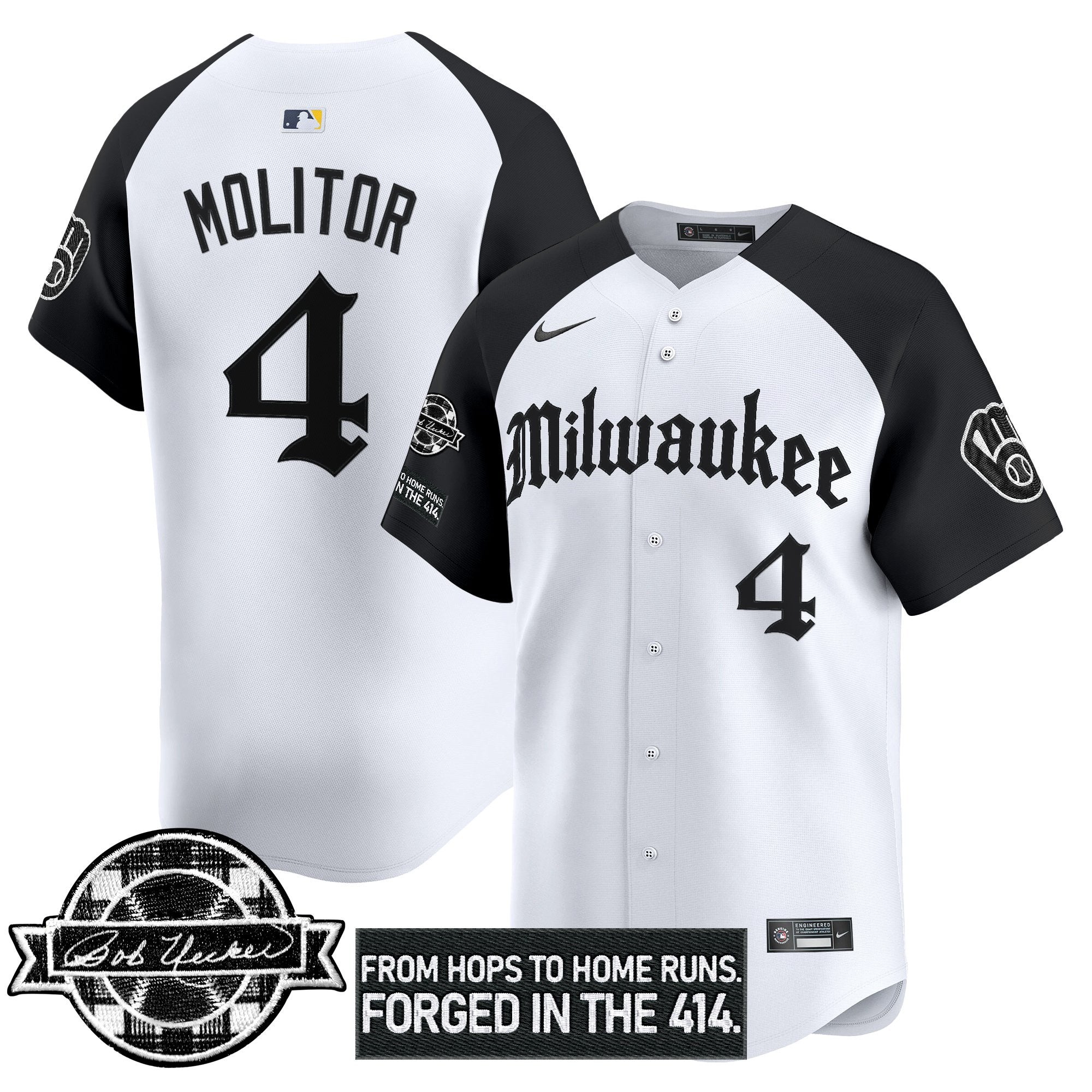 MIL Bob Uecker Patch Vapor Premier Limited Jersey - Gothic Edition - All Stitched