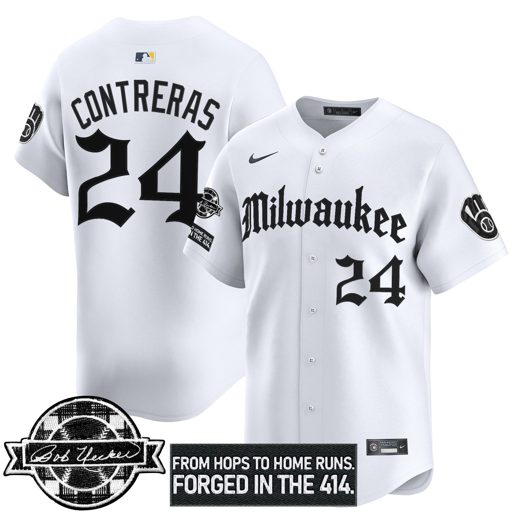 MIL Bob Uecker Patch Vapor Premier Limited Jersey - Gothic Edition - All Stitched