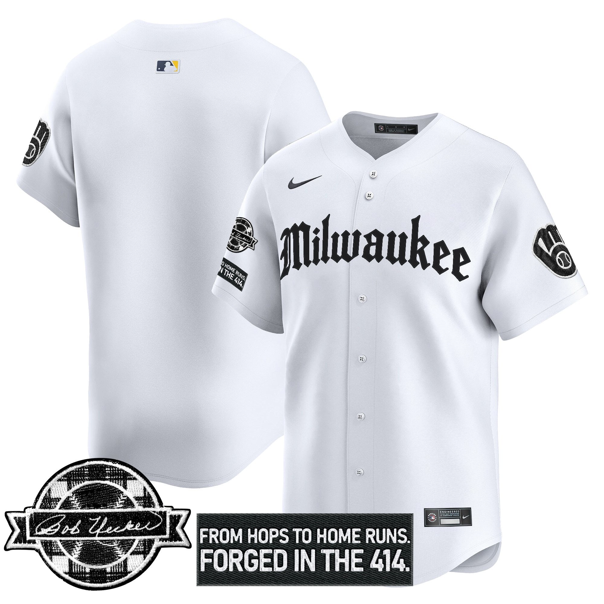 MIL Bob Uecker Patch Vapor Premier Limited Jersey - Gothic Edition - All Stitched