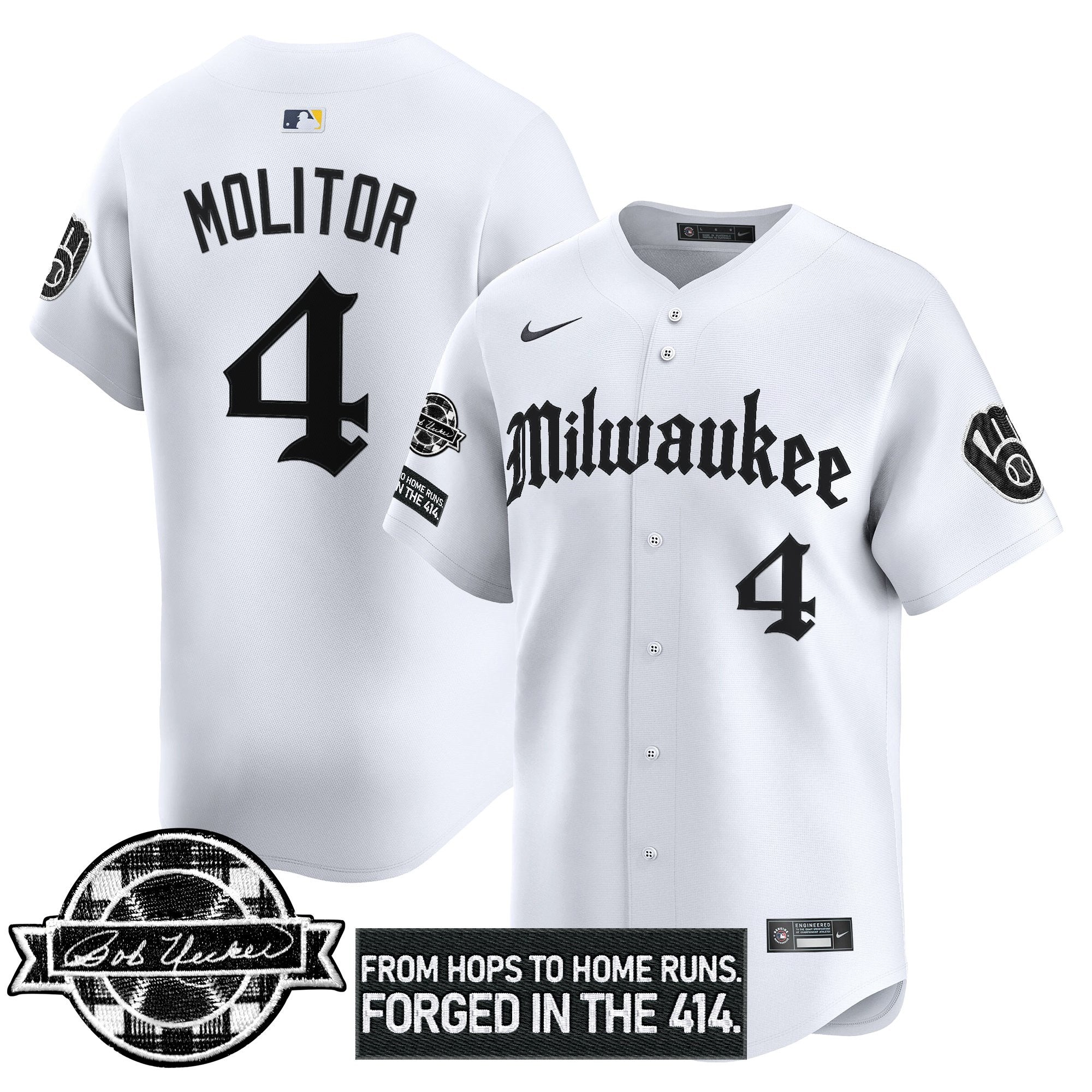 MIL Bob Uecker Patch Vapor Premier Limited Jersey - Gothic Edition - All Stitched