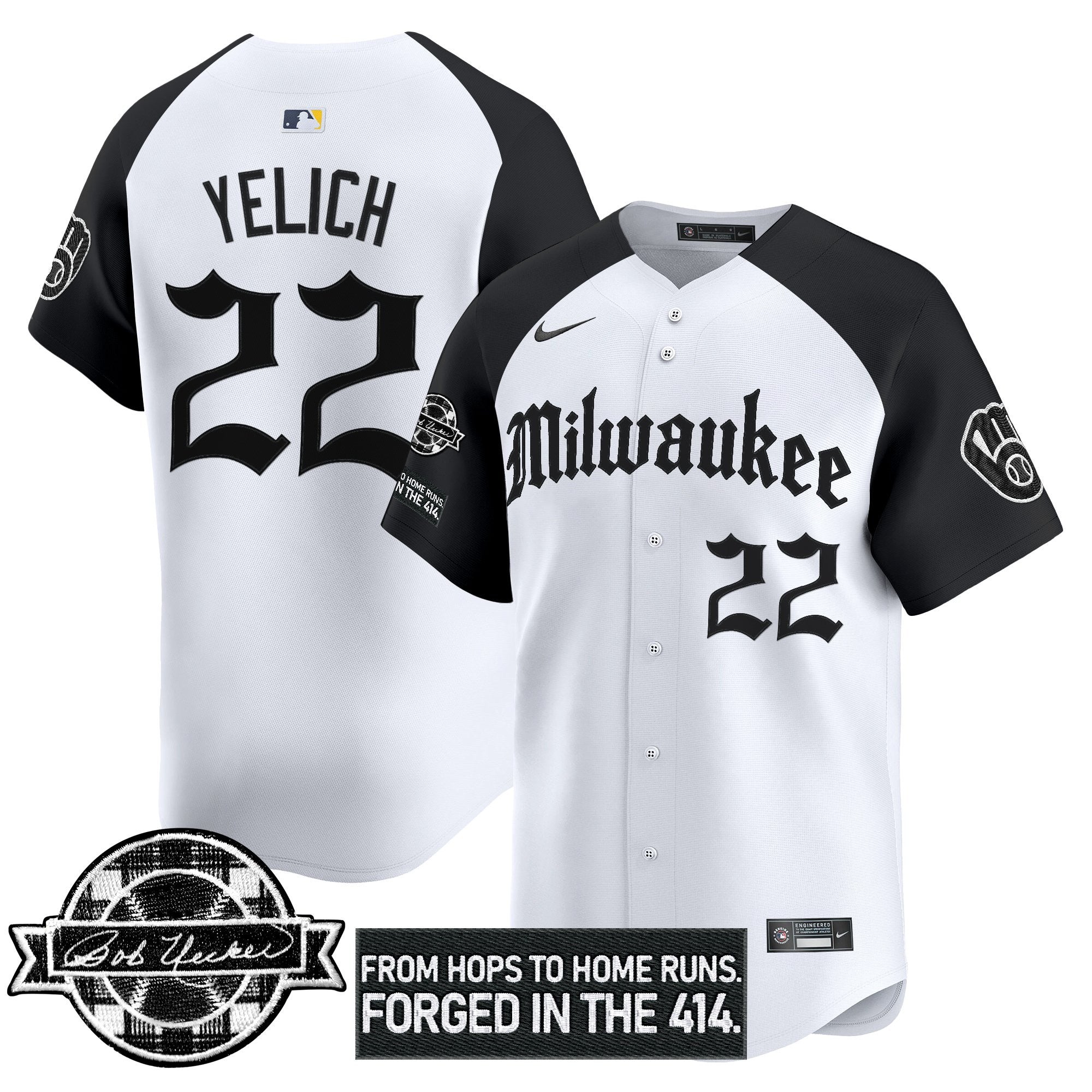 MIL Bob Uecker Patch Vapor Premier Limited Jersey - Gothic Edition - All Stitched