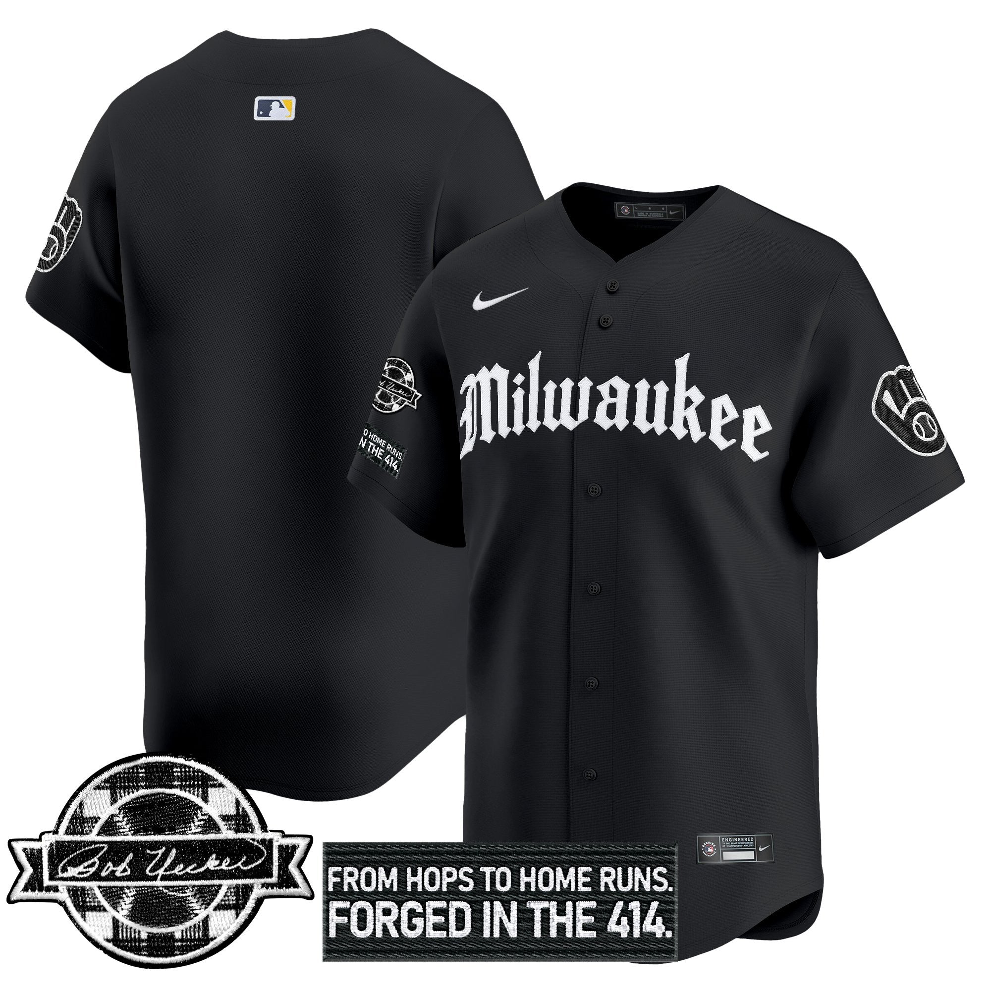 MIL Bob Uecker Patch Vapor Premier Limited Men Jersey - Gothic Edition - All Stitched