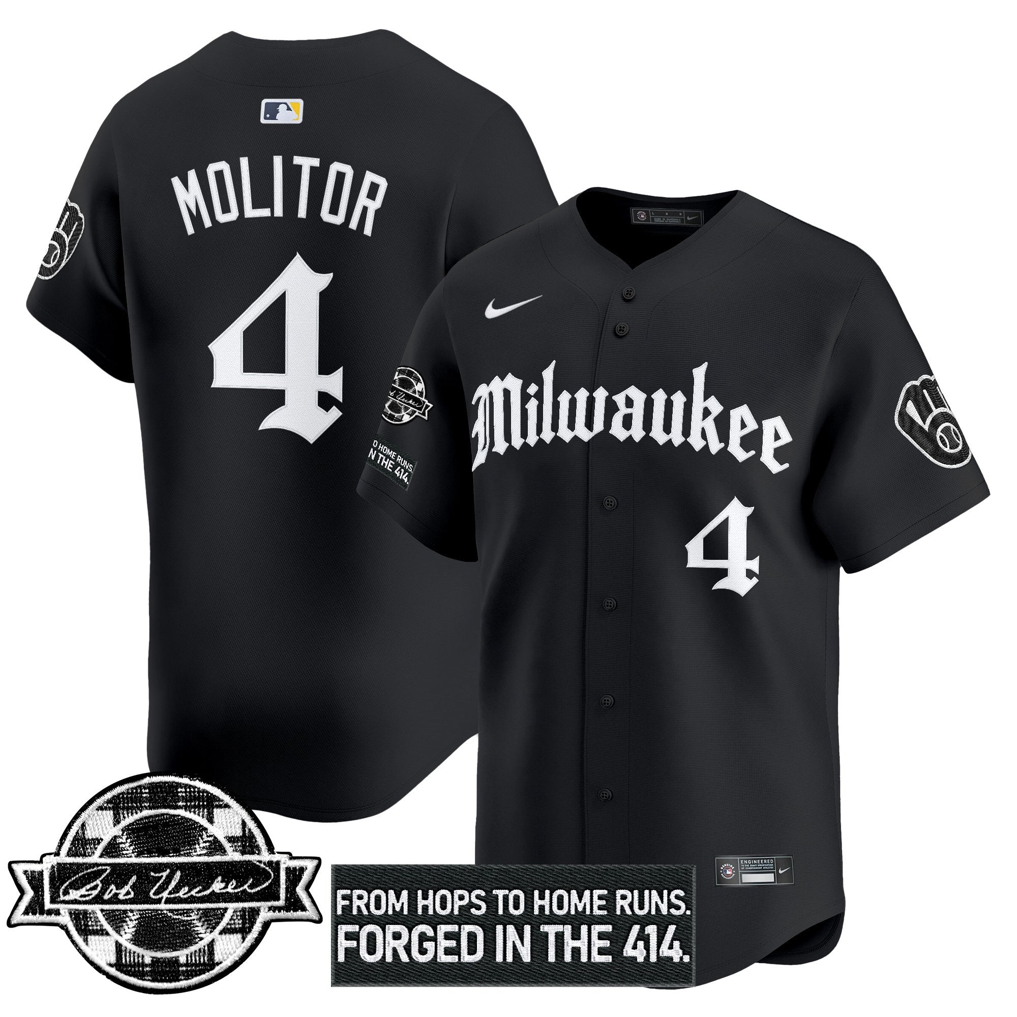 MIL Bob Uecker Patch Vapor Premier Limited Men Jersey - Gothic Edition - All Stitched